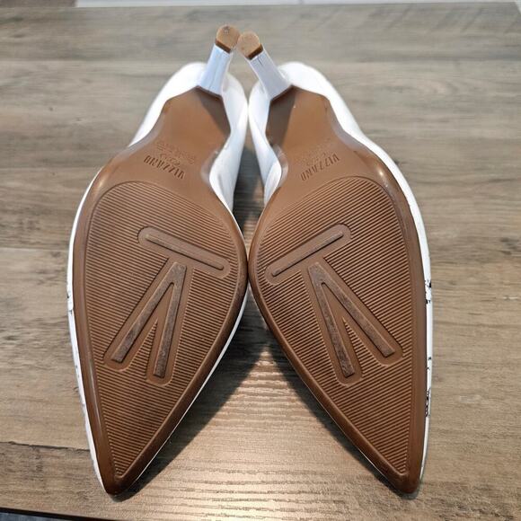 Vizzano Heels Womens Size 6 White Black Paint Splatter Pointed Toe Classy Career - Picture 7 of 8